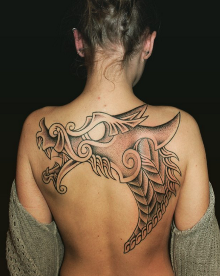 Tattoos - Nordic Dragon Back Tattoo - 115125